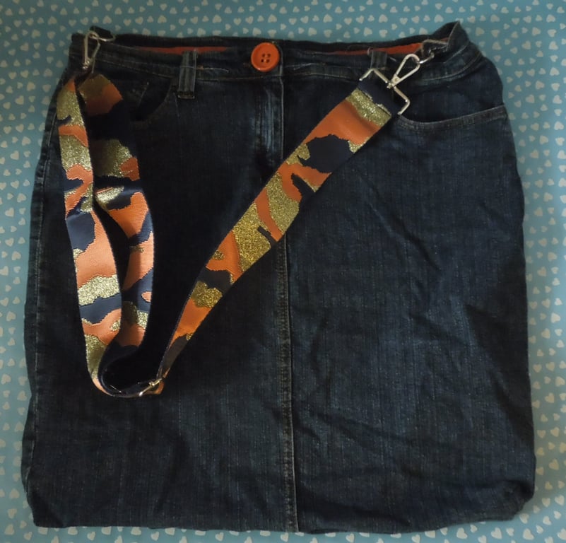 Demin 'Skirt' bag with orange strap