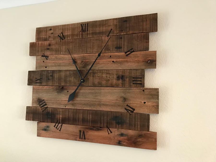 Rustic pallet wood wall clock. Burnt numbers. Large 85cm x 74cm Free Shipping!