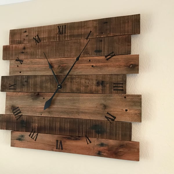 Rustic pallet wood wall clock. Burnt numbers. Large 85cm x 74cm Free Shipping!