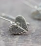 Silver Heart Earrings with Leaf Pattern - Image 3