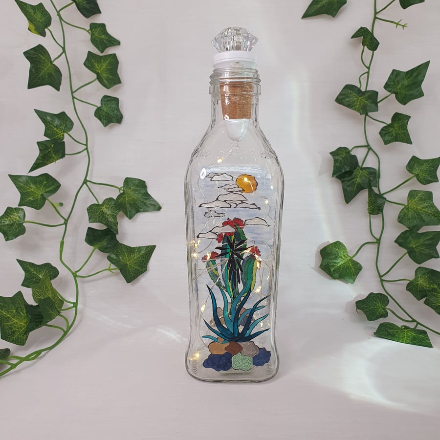 Cactus Sun - Handpainted Bottle Lamp