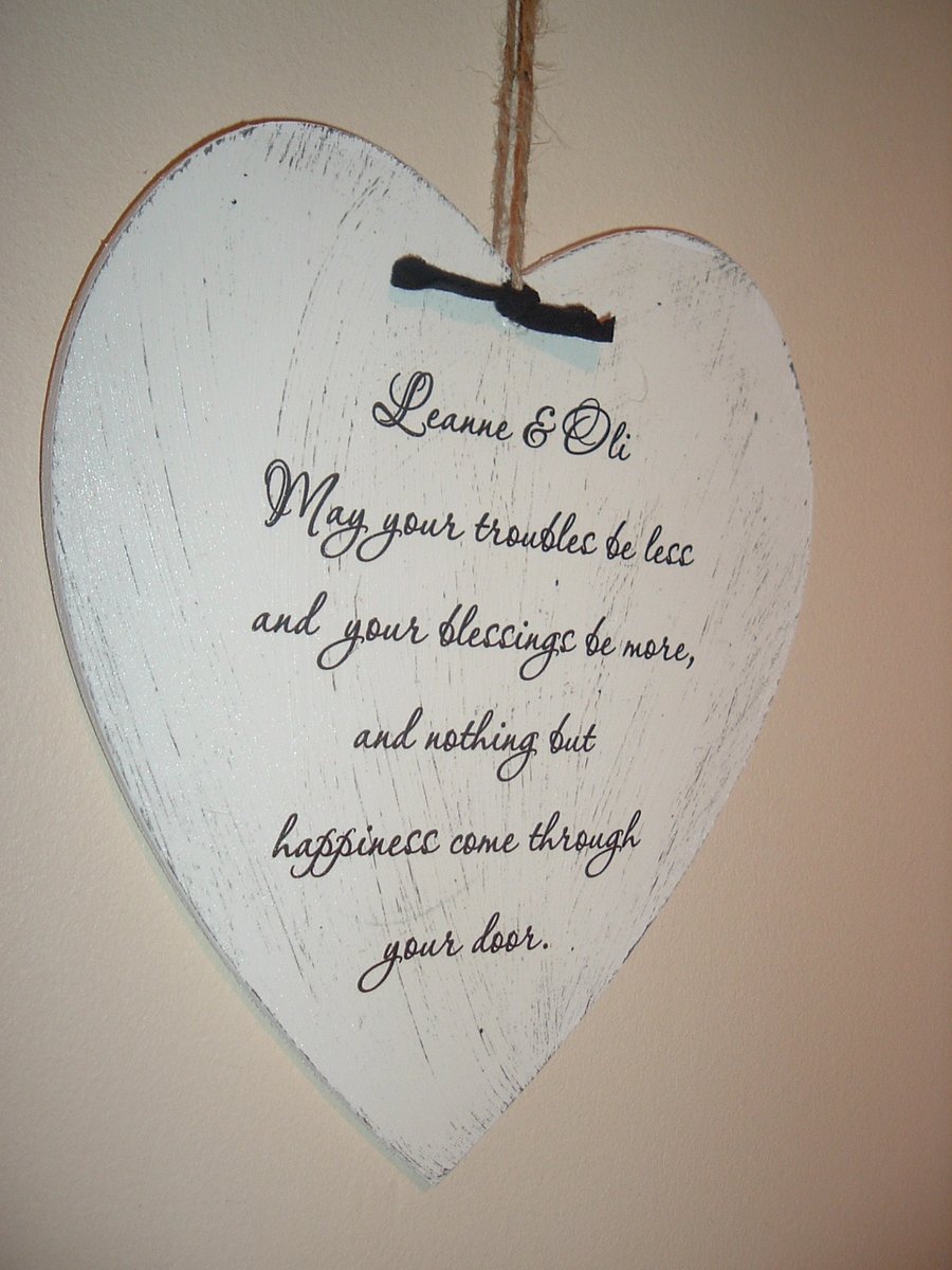 Shabby chic new home personalised heart plaque