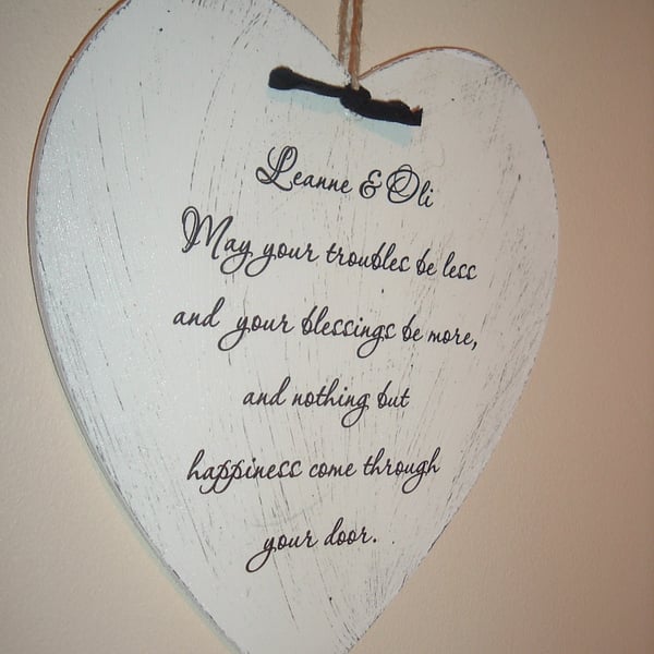 Shabby chic new home personalised heart plaque