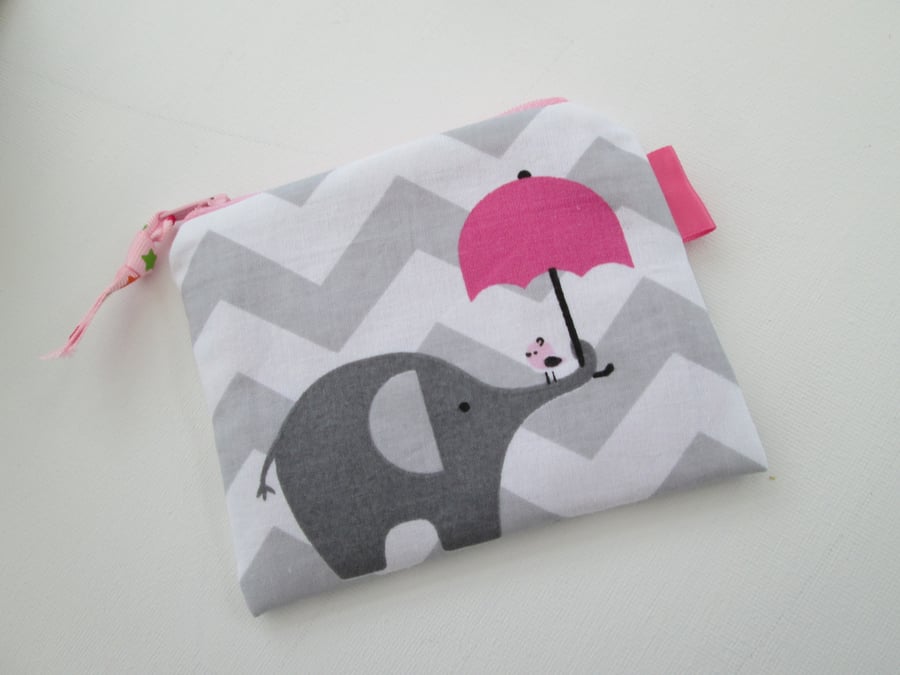 SALE Elephants With Umbrellas Coin Purse