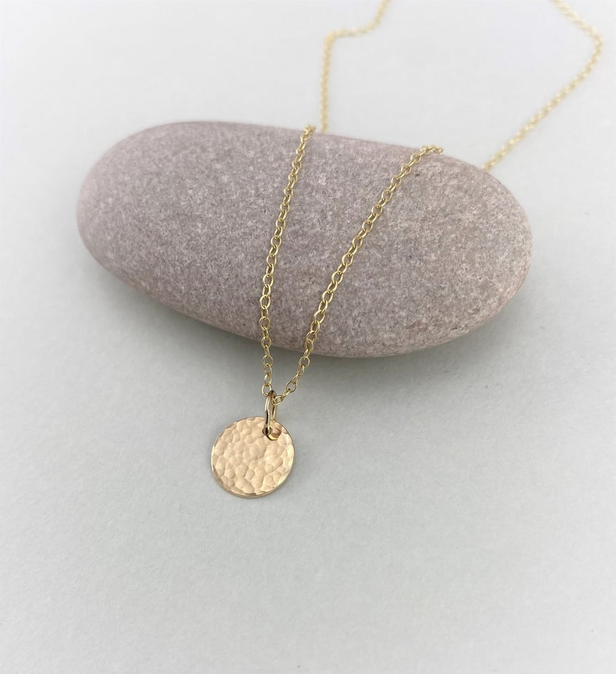 Hammered 9ct Gold Disc Necklace