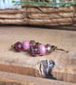 Ruby and Pink Czech Glass Earrings. Petite Wire Wrapped Antiqued Brass Earrings - Image 4