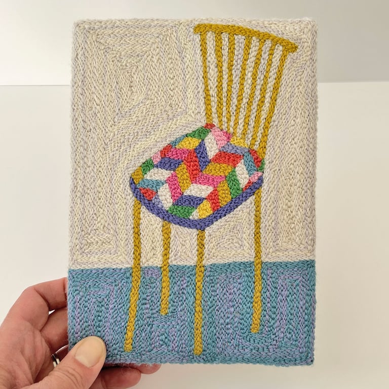 Patchwork Chair, Original Punch Needle Art, Original Textile Art