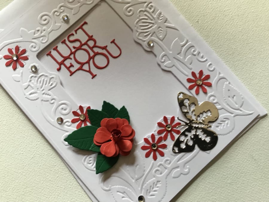 Just for you card. Handmade rose card. Handmade rose. . Rose. CC411. 