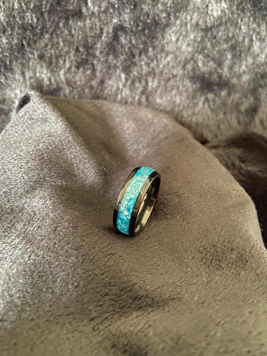 Image of Resin ring handmade lagoon blue 