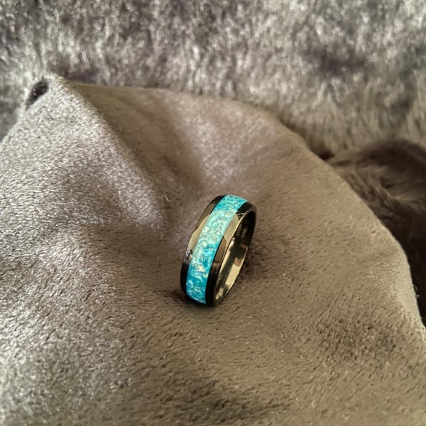 Resin ring handmade lagoon blue 