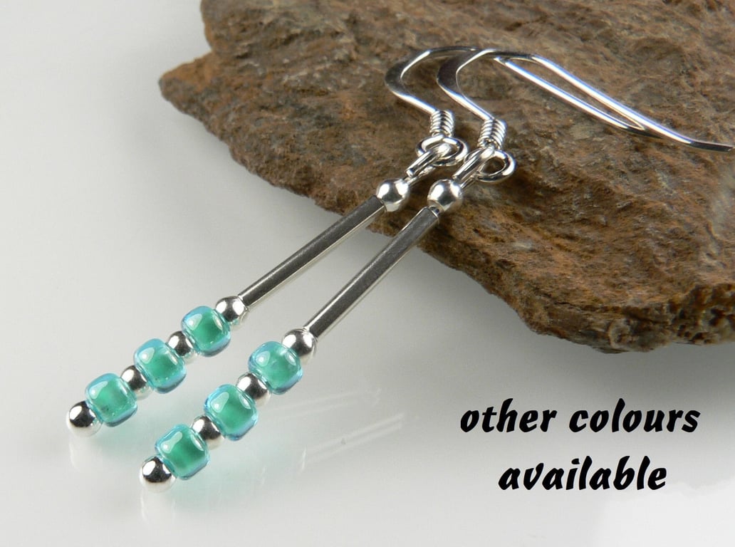 Toho glass seed bead drop earrings, sterling silver, gift box, 8 colours 