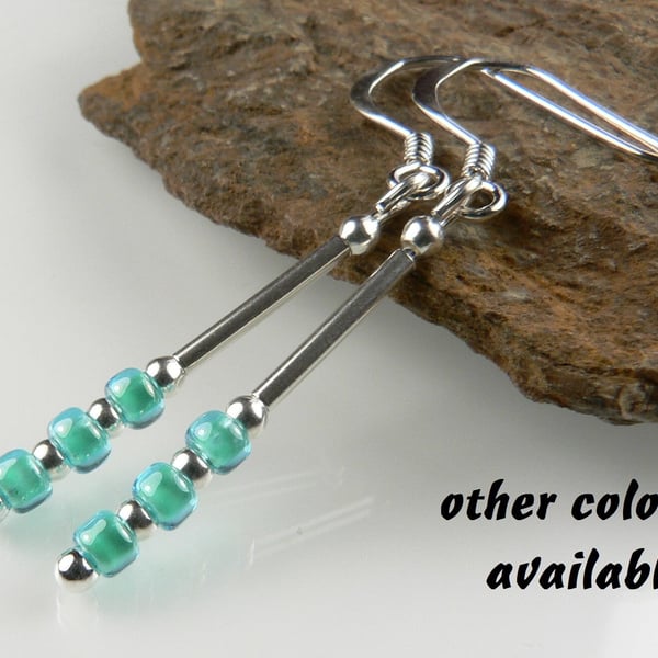 Toho glass seed bead drop earrings, sterling silver, gift box, 8 colours 