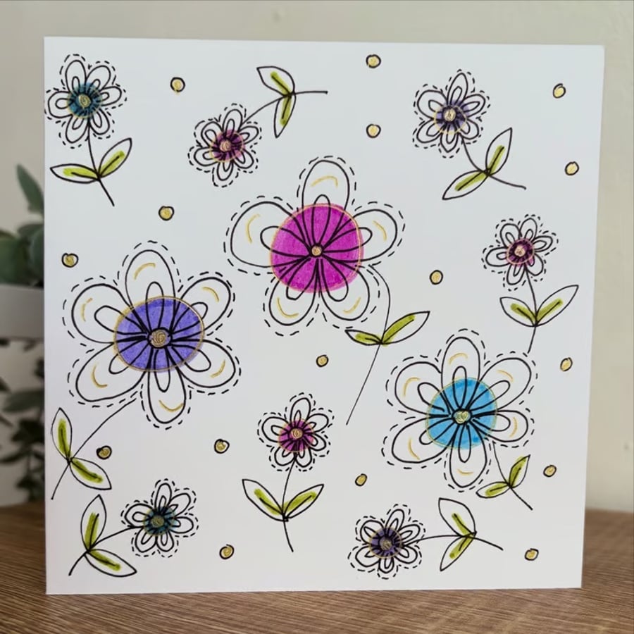 Image of Doodle flowers Card 
