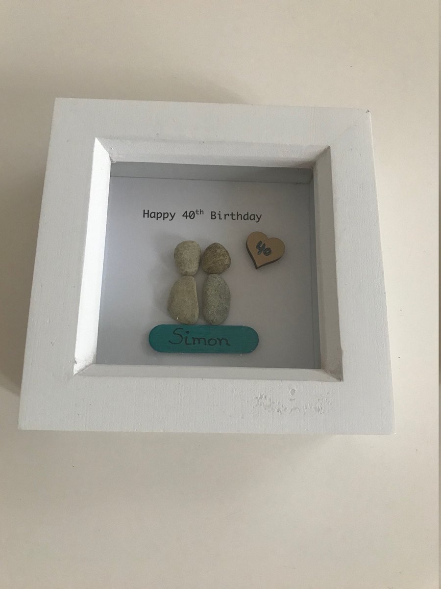 40th Birthday Pebble Artwork, Handmade Birthday Gifts, Handmade gifts for her, H
