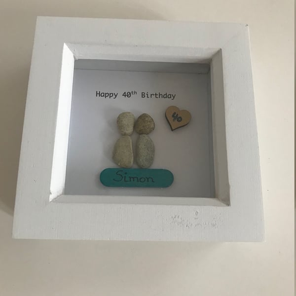 40th Birthday Pebble Artwork, Handmade Birthday Gifts, Handmade gifts for her, H
