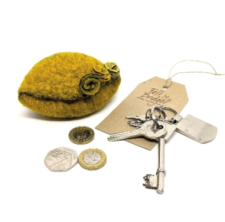 Pod purse: Felted wool purse in mustard yellow