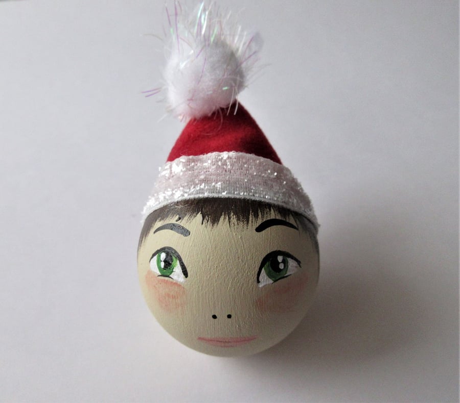 Christmas Folk Bauble Tree Decoration in Santa Hat