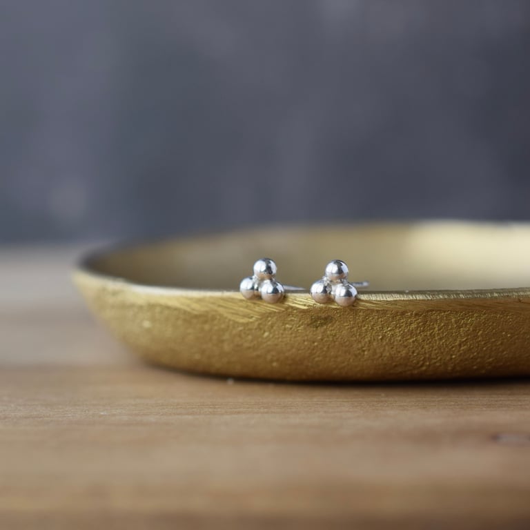 Tiny Silver Triple Dot Stud Earrings