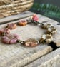 Czech Glass Flower Bracelet. Pink & Cream Floral Jewellery. Vintage Boho Style - Image 4