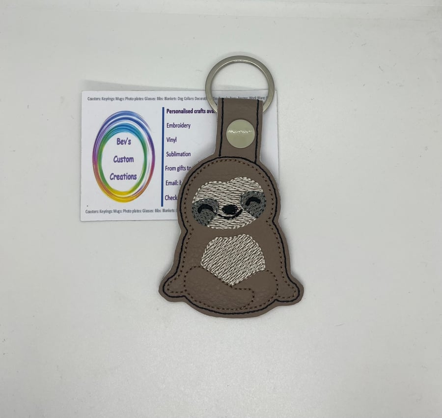 Embroidered Sloth Keyring