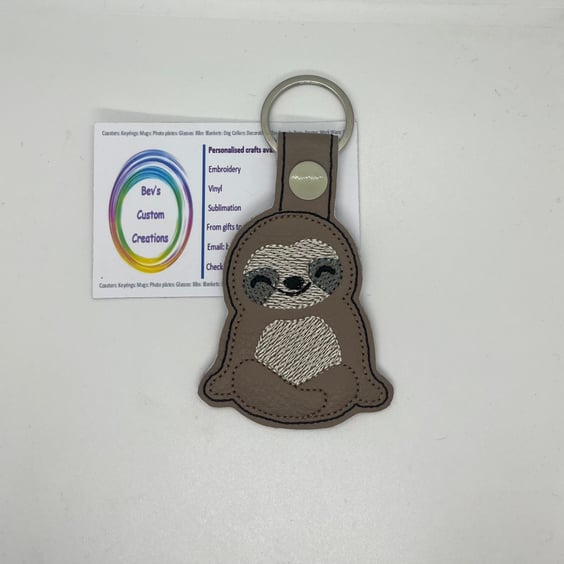 Embroidered Sloth Keyring