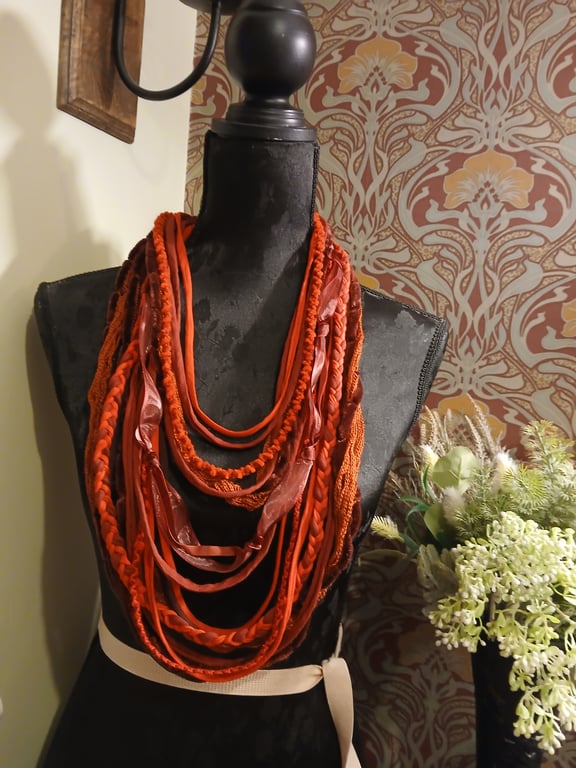 Handmade upcycled Gothic Boho infinity scarf Valentine's Victorian Vampire.