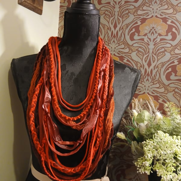 Handmade upcycled Gothic Boho infinity scarf Valentine's Victorian Vampire.