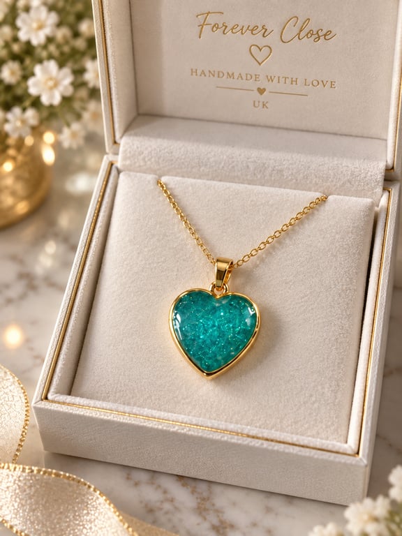 Gold memorial necklace with ashes inclusion 
