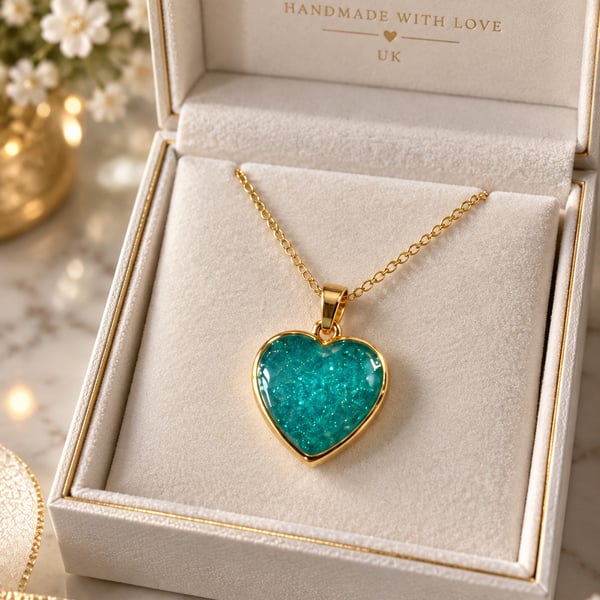 Gold memorial necklace with ashes inclusion 