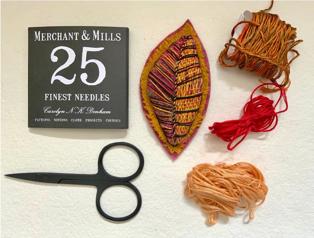 Textile Leaf Hand Embroidered Brooch