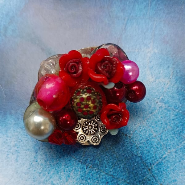 Lovely Red Bejewelled Brooch