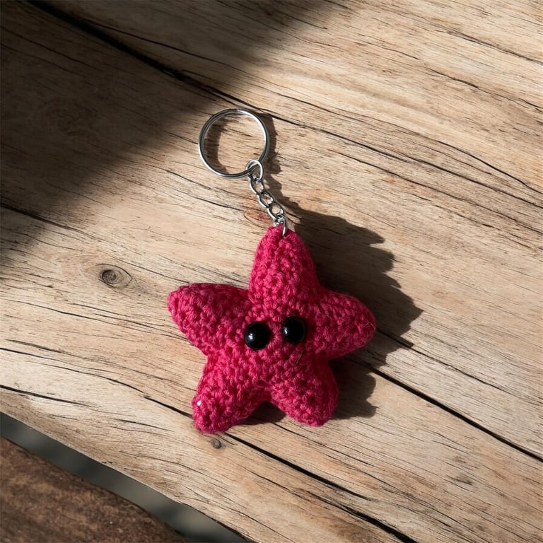 Handmade Crochet Starfish Keychain Amigurumi Bag Charm, Soft Plush Accessory