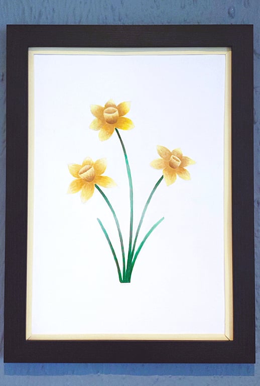 A3 Size Framed Print Painting Daffodils Flowers Colourful Vanilla Border Gift 