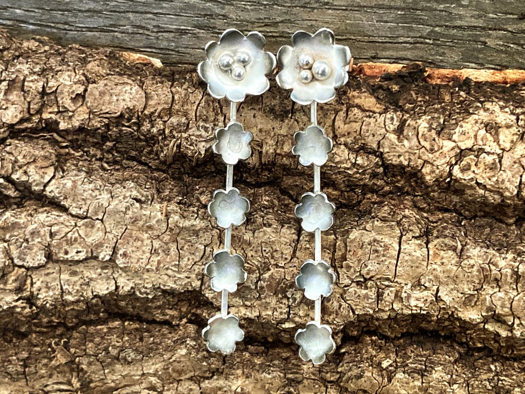 Sterling silver floral cascade earrings