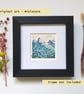 Miniature landscape painting - Mountain scene with blue flowers