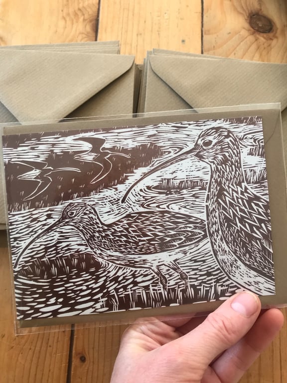 Curlew woodcut greeting card