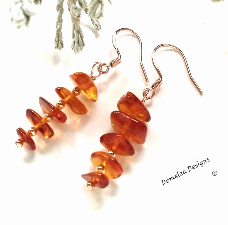 Baltic Amber Rose Gold Vermeil over 925 Sterling Silver Earrings