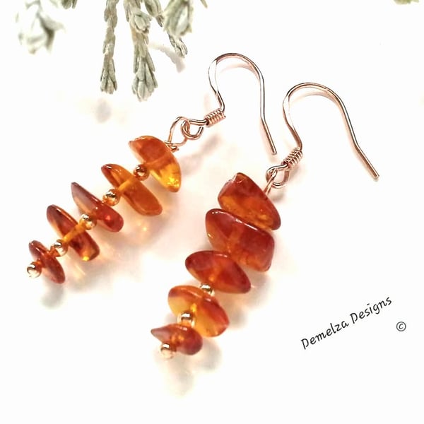 Baltic Amber Rose Gold Vermeil over 925 Sterling Silver Earrings