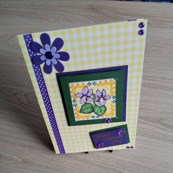 Happy Mother's Day Card, Purple & Yellow Flowers, Mothering Sunday Card