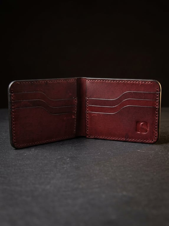 Burgundy Oxblood Full Grain Leather Bifold Wallet 6 Card Slots Mens Wallet UK