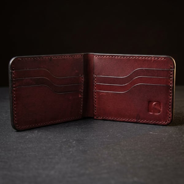 Burgundy Oxblood Full Grain Leather Bifold Wallet 6 Card Slots Mens Wallet UK