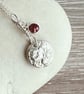Sterling silver  botanical pendant with ruby charm on silver chain - Image 2