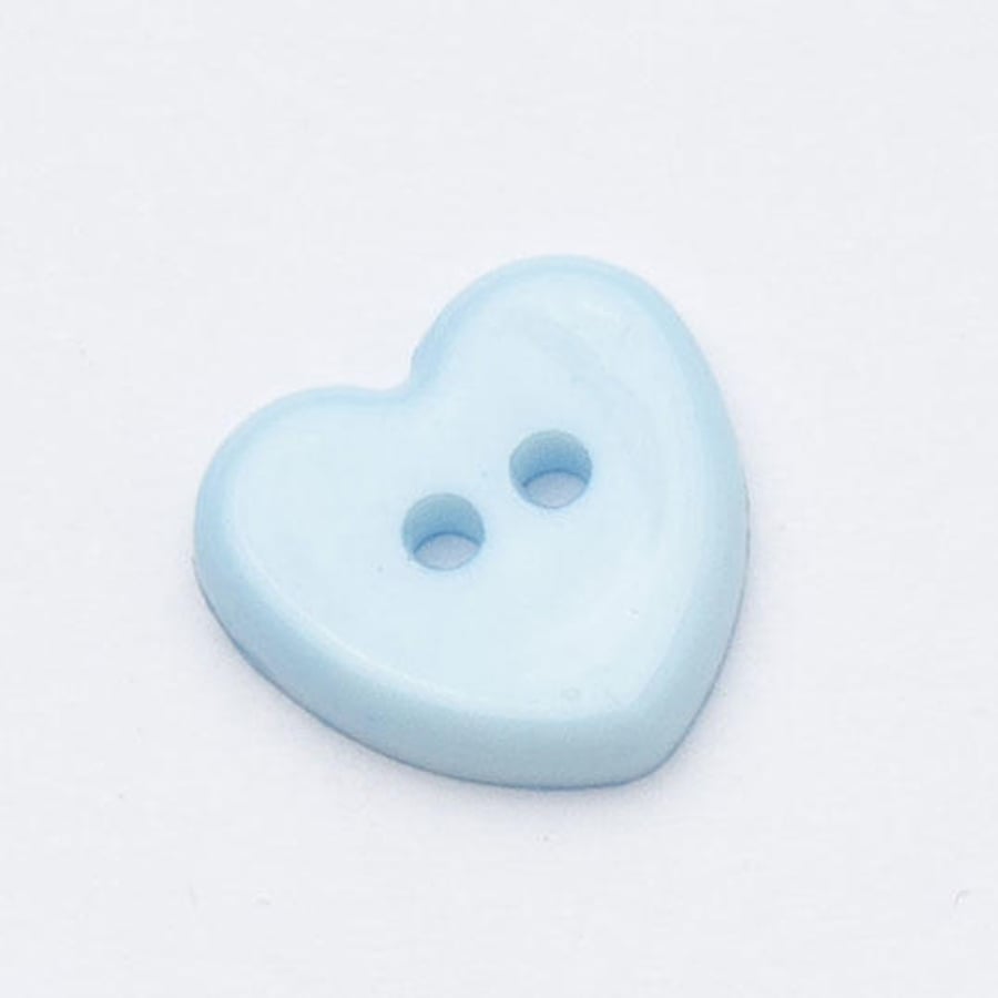 10 blue heart buttons, flat 2 hole sewing, knitting, crochet buttons 13mm