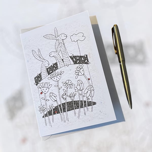 Group chat Hares illustration art card from original artwork