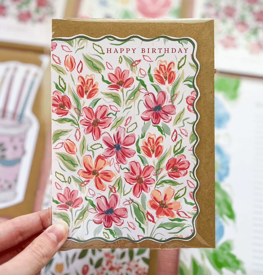 Abstract Florals 'Happy Birthday' Card for her, Colourful Cards, Card for Sister