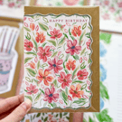 Abstract Florals 'Happy Birthday' Card for her, Colourful Cards, Card for Sister