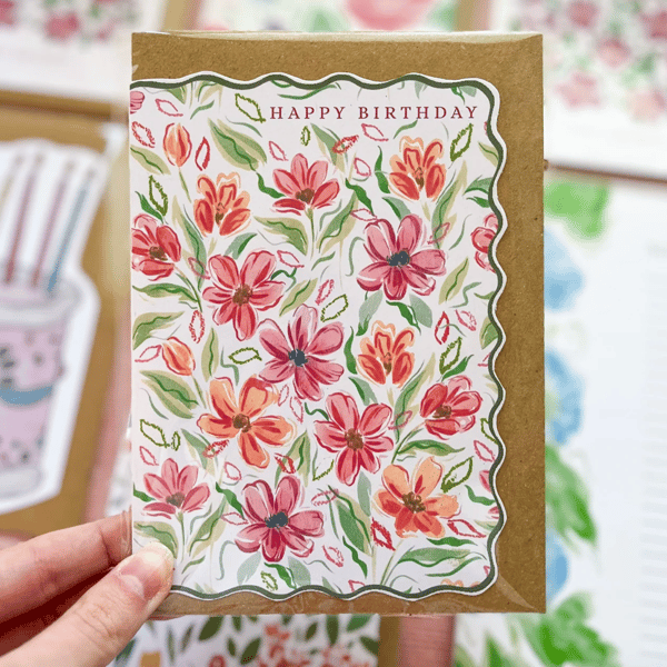 Abstract Florals 'Happy Birthday' Card for her, Colourful Cards, Card for Sister