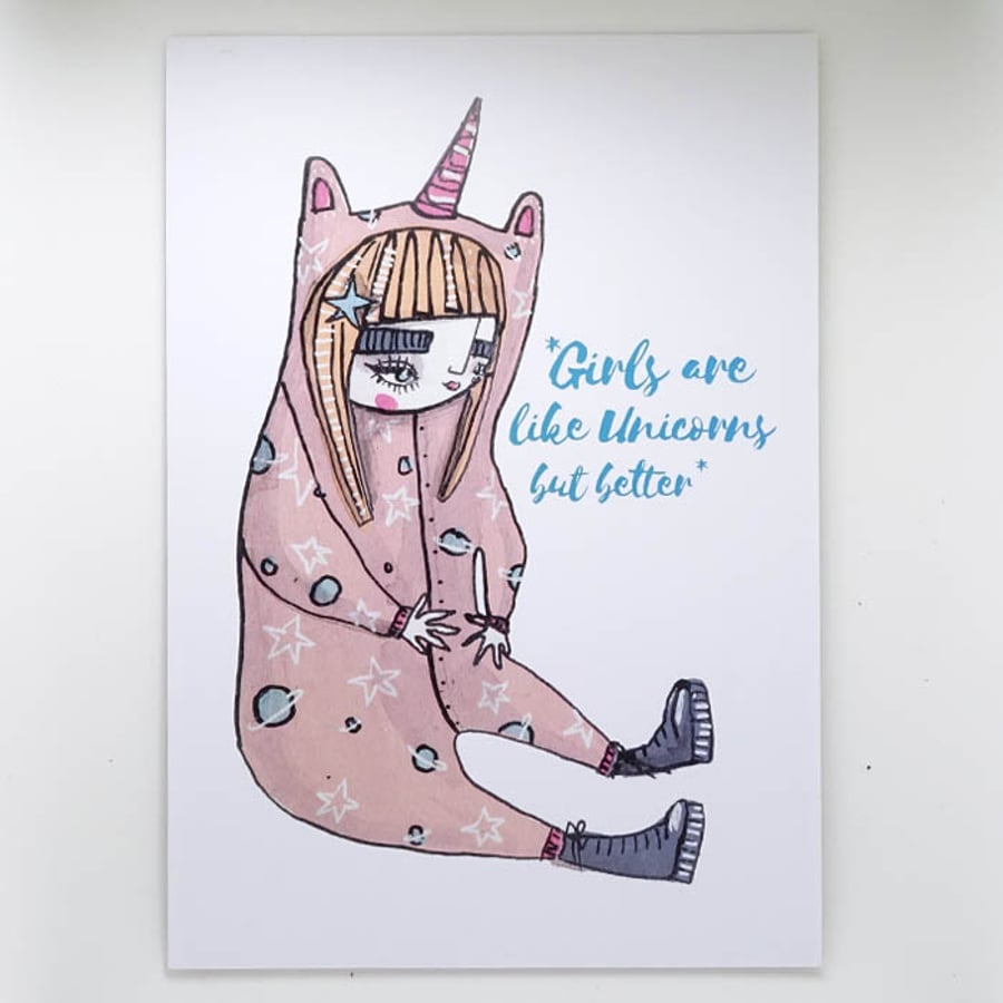'Girls are like Unicorns but better' Small Poster Print