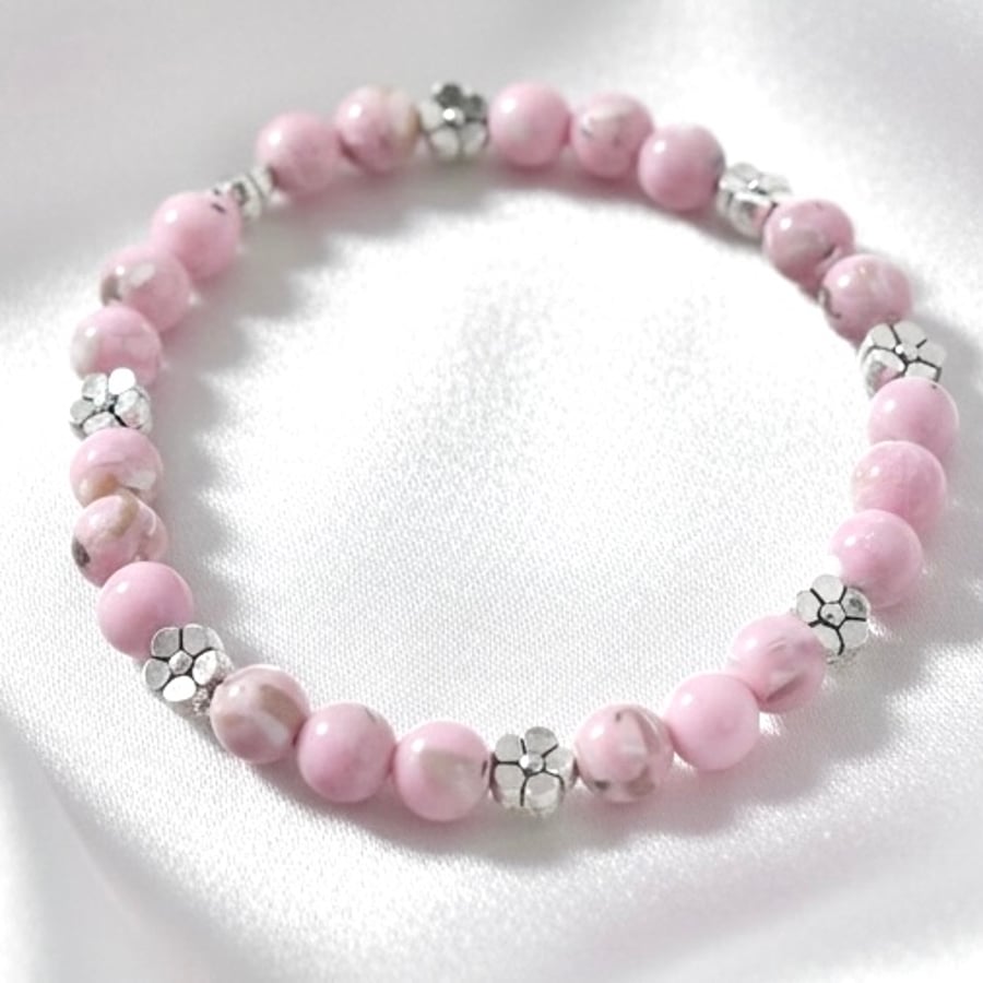 Handmade Shell Pink Howlite Stretch Bracelet 