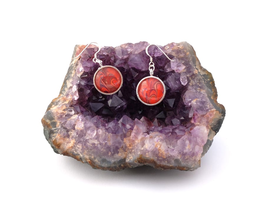 Beautiful marbled paper glass cabochon earrings mother's day anniversary gift